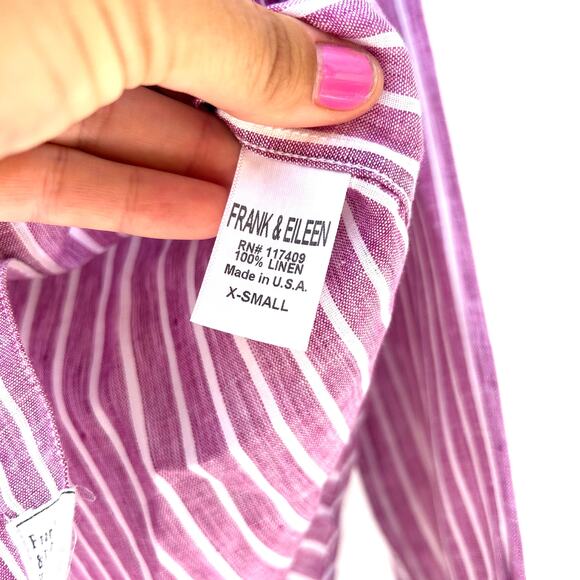 Frank & Eileen Linen Barry Button Down Top Shirt XS Washed Red Pink Striped - Picture 6 of 7
